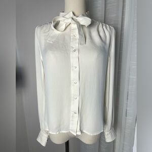 Brooks Brothers Neck Tie Cream White 100% Silk Blouse Size 8
